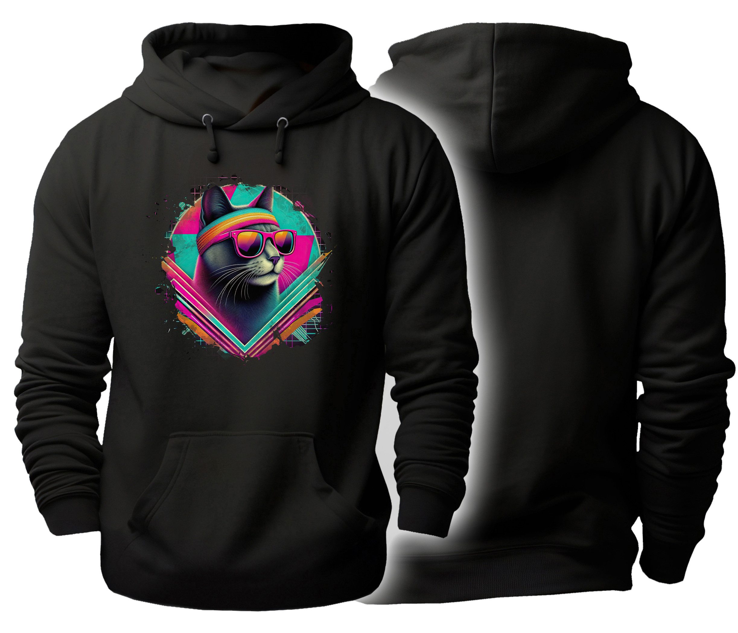 Hoodie Urbaner Streetart Kapuzen Pullover - Retro Katze