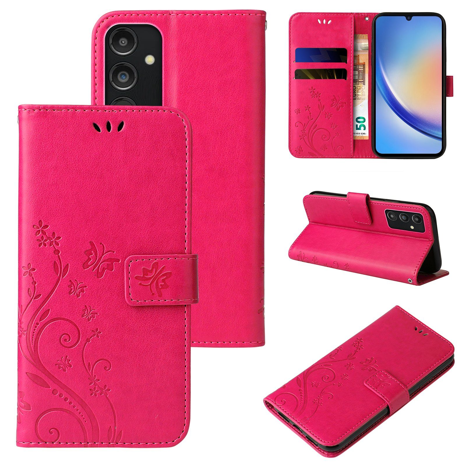 Tec-Expert Handyhülle Cover Tasche Hülle für Samsung Galaxy A34 5G 6,6 Zoll, Klapphülle Case mit Kartenfach Fliphülle aufstellbar, Motiv Blumen
