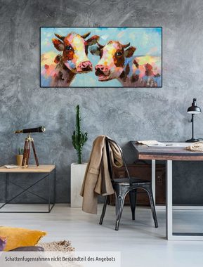 KUNSTLOFT Gemälde Tierischer Klatsch 120x60 cm, Leinwandbild 100% HANDGEMALT Wandbild Wohnzimmer
