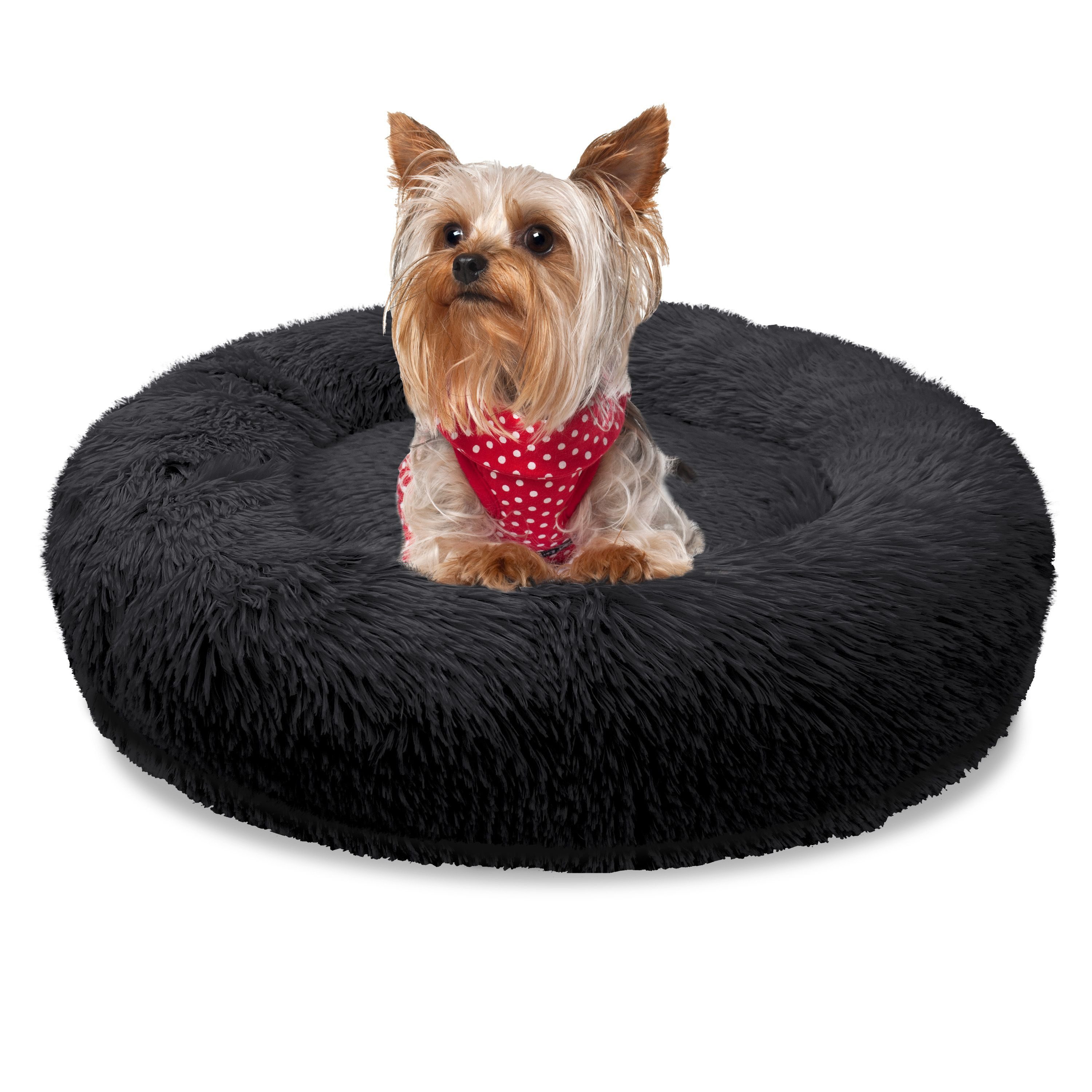 Bluzelle Tierbett Hundebett Orthopädisch 50 cm - Kleine Hunde XXS / Katzenbett Hundekorb, Flauschig Kuschelig Weiches Kunstfell, Memory Foam / Rund Donut / Waschbar Plüsch Bezug / Hunde Katzen Kissen von Bluzelle