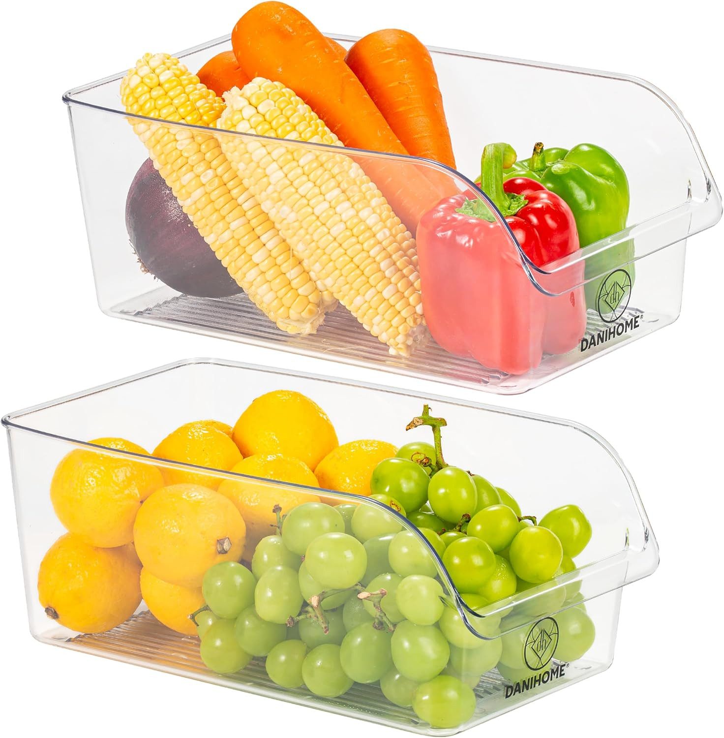 DANIHOME Aufbewahrungsbox 2er Set Aufbewahrungsbox Küche & Kitchen Organizer (vielseitig einsetzbare Boxen - Küche & Kühlschrank, 2 St., maximiert den Stauraum), kompakt, tragbar, spülmaschinenfest bis 60°C