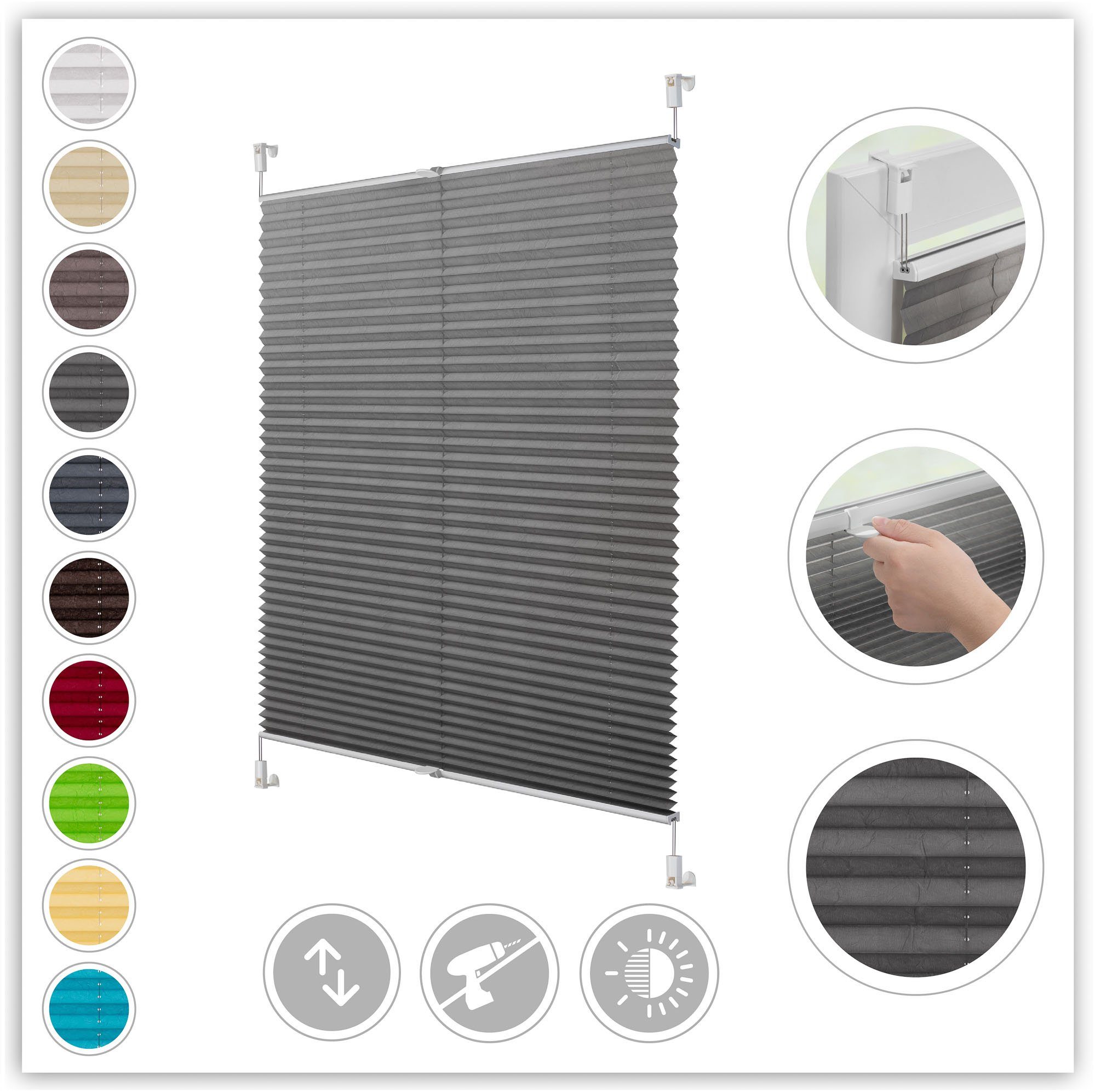 LICHTBLICK ORIGINAL Plissee Klemmfix, Lichtschutz, ohne Bohren, verspannt, Klemmfix, Faltenstore