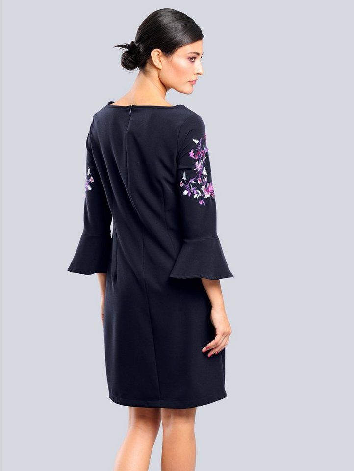 Alba Moda Kleid mit Blütenstickerei in blau