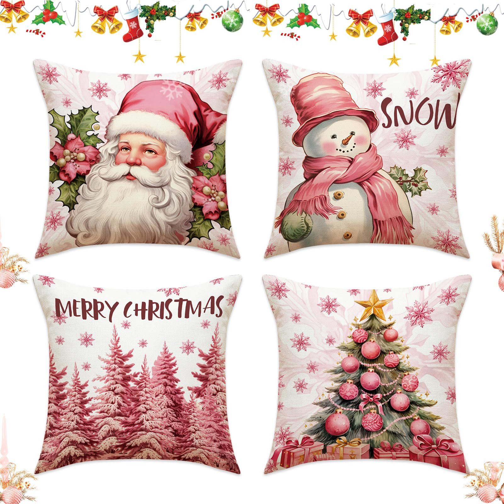 CLTYQ Kissenbezug Weihnachten 45x45 4er Set Kissenbezüge Dekokissen Leinen günstig online kaufen