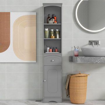 OKWISH Hochschrank Badezimmermöbel mit Einer Schublade, verstellbare Ablagen (offenes Fach, 34 x 24 x 170 cm)