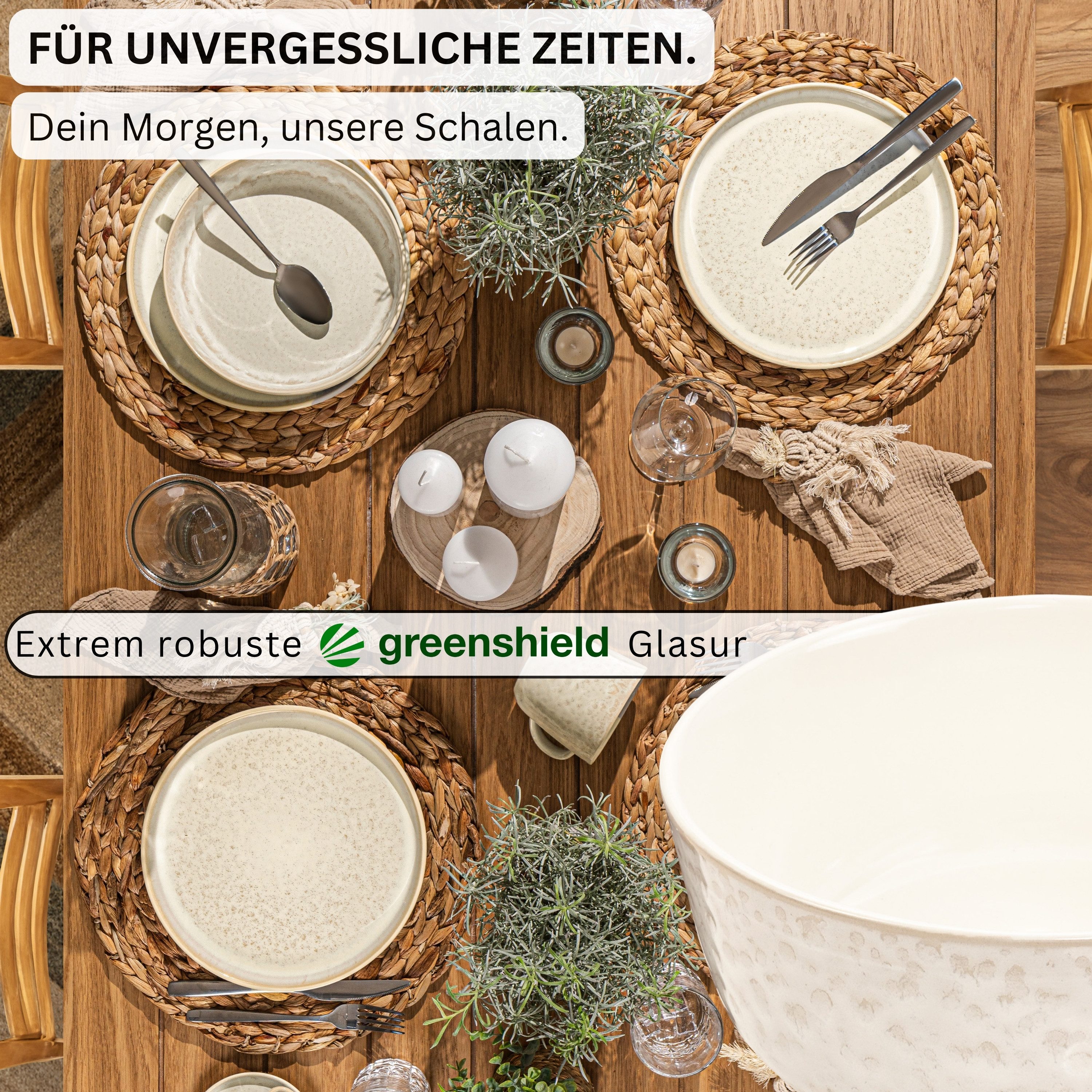 SÄNGER Teller Set Key West, Creme mit sandiger Maserung, (6 St), Schalen Set, 6 Personen, Steingut, Handmade, VALUE COLLECTION