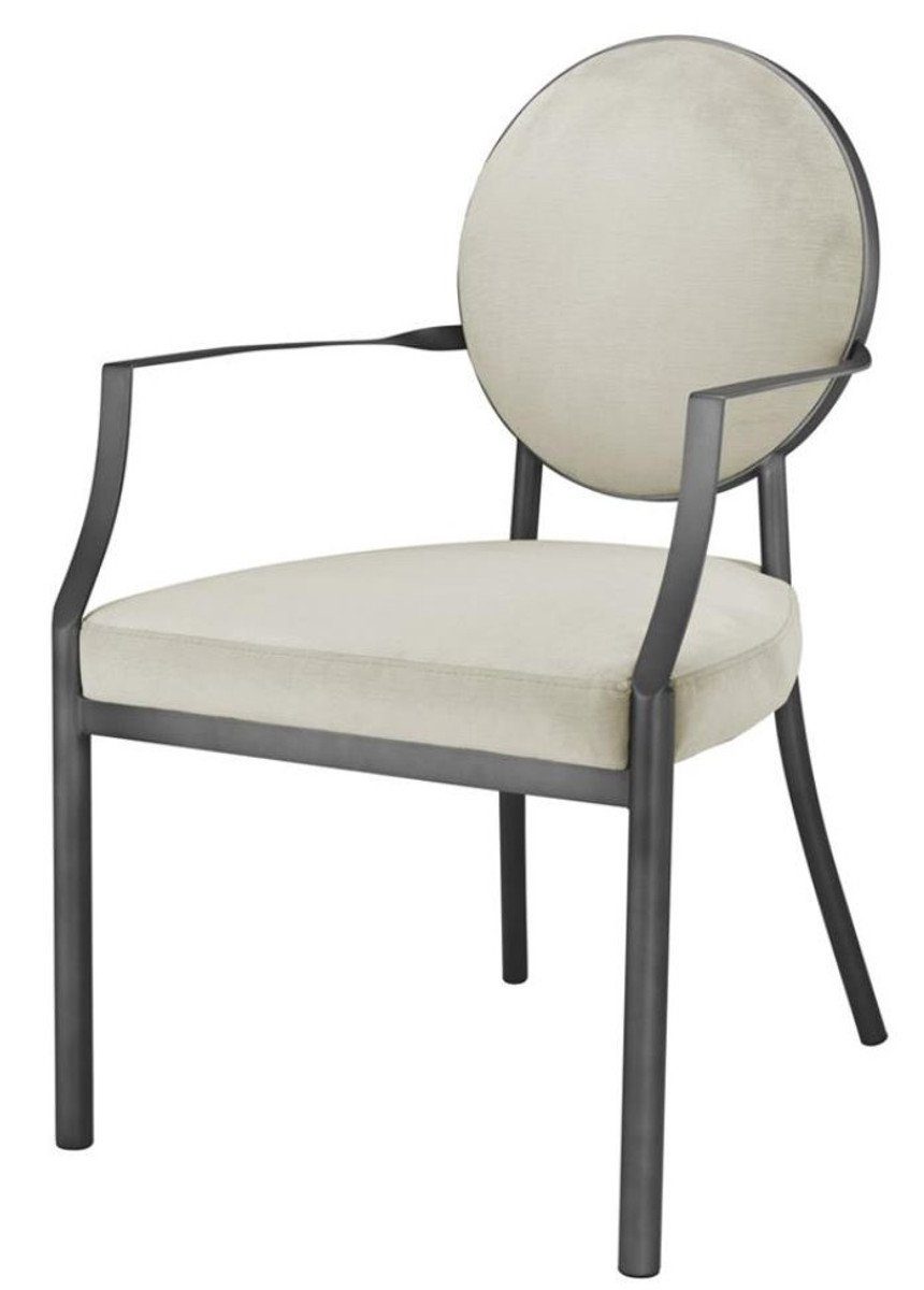 Casa Padrino Esszimmerstuhl Esszimmerstuhl mit Armlehnen Matt Silberfarben / Hellgrau 60,5 x 60 x H. 91 cm - Luxus Esszimmermöbel | Stühle