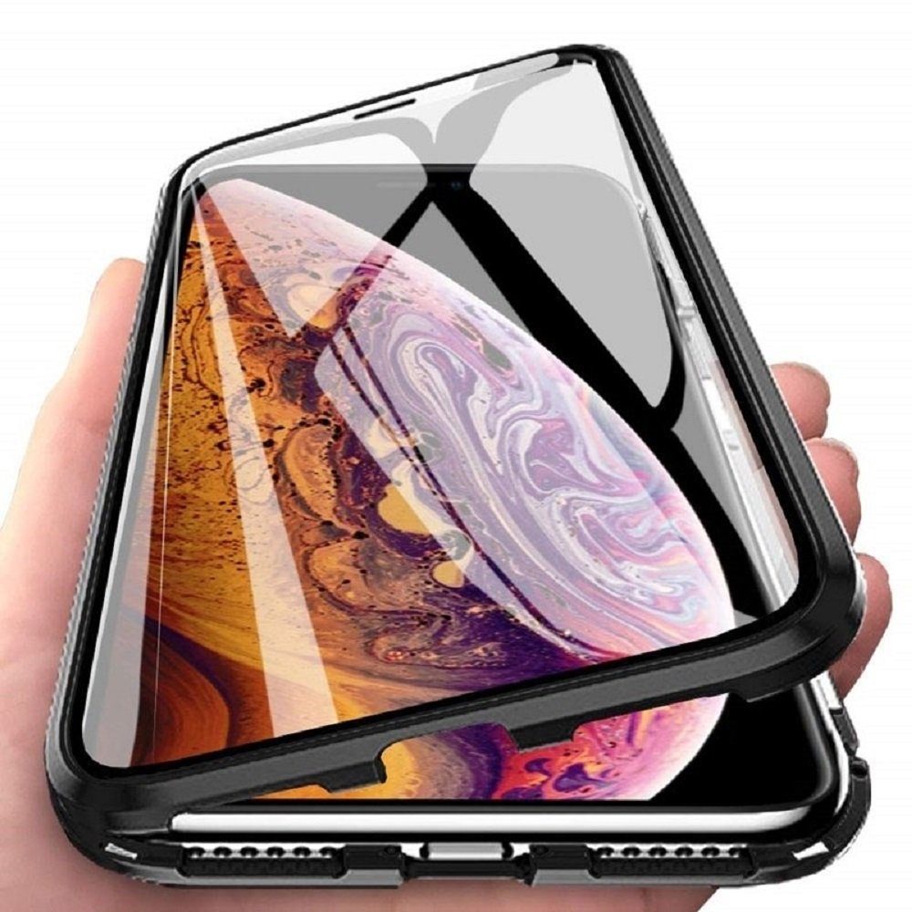 cofi1453 Handyhülle 360° Magnet Slim Metall Case mit Panzerglas Schutz Tasche Handyhülle