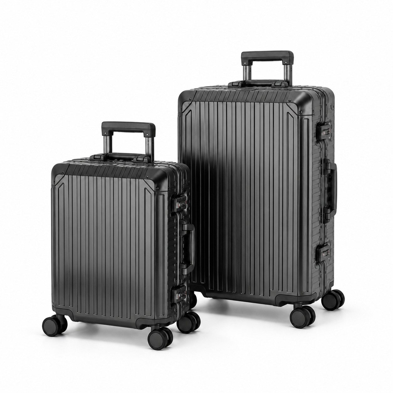 Travelhouse Trolleyset 100% Aluminium Serie Tokyo, 4 Rollen, (2 tlg., S+M), Zipperless - Kein Reißverschluss, TSA Zahlenschloss, Nassfach