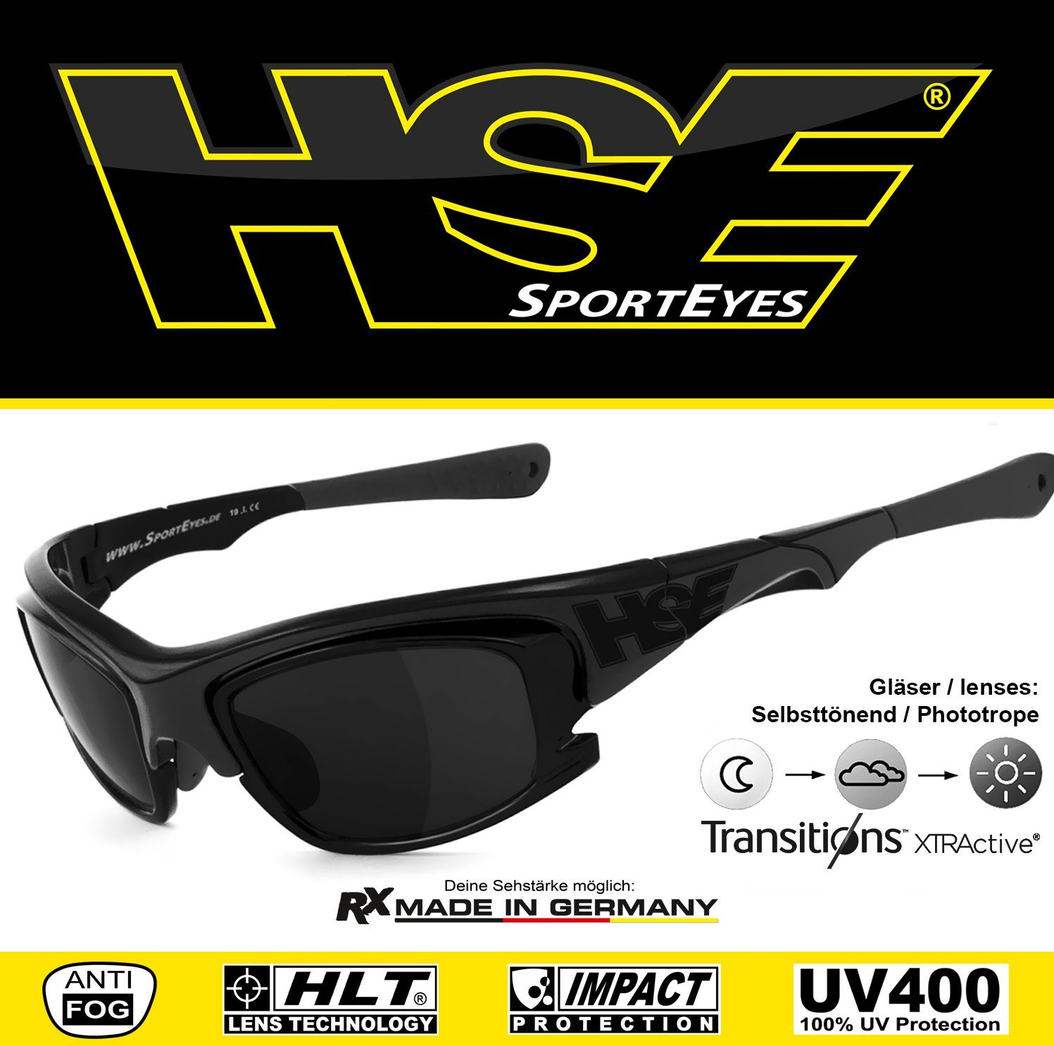 HSE - Gläser selbsttönende 2015, Sportbrille SportEyes schnell