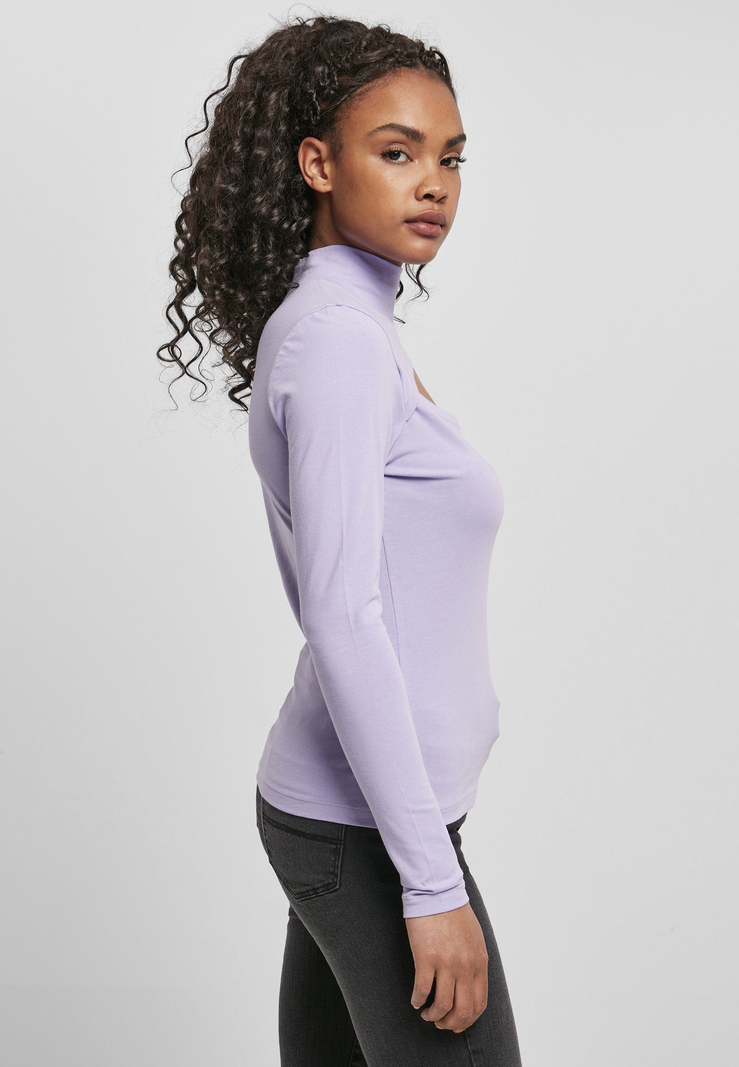 URBAN CLASSICS Langarmshirt Damen Ladies (1-tlg) lavender Turtleneck Longsleeve Cut-Out