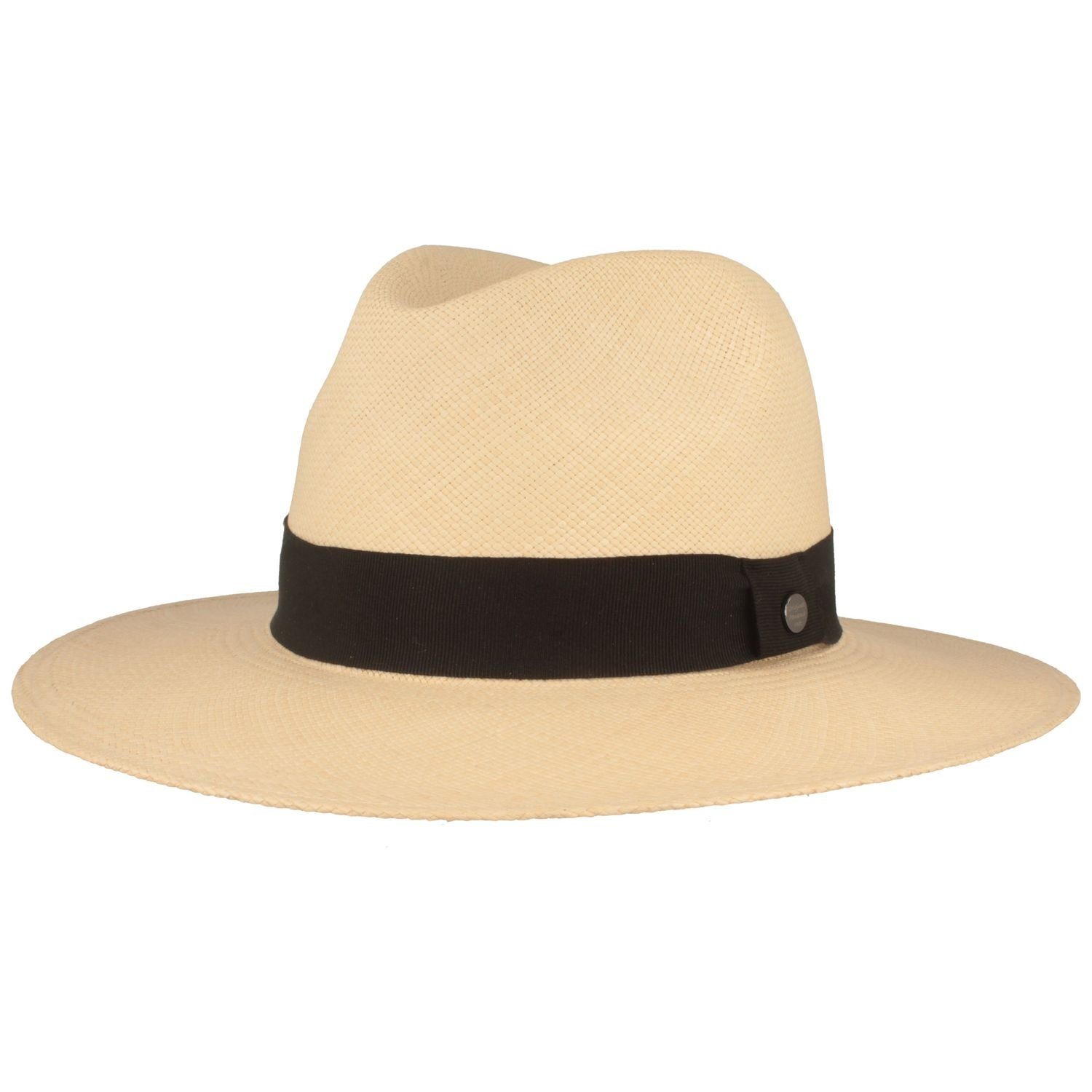 Breiter Strohhut feiner original Panama Hut mit Ripsband-Garnitur und UV-Schutz 50+ natur