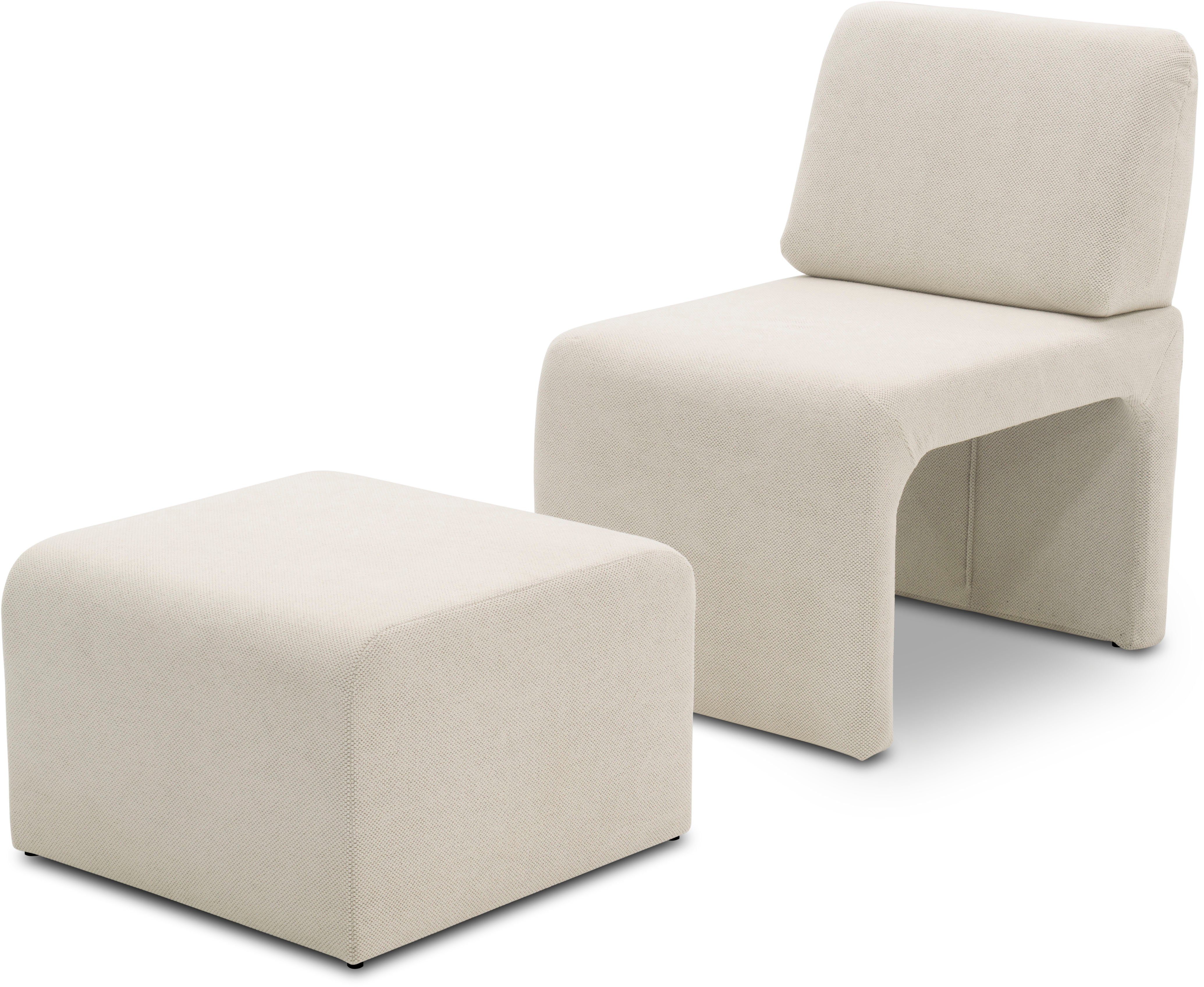 DOMO collection Sessel 700017 ideal für kleine Räume, platzsparend, trotzdem bequem, Hocker unter dem Sessel verstaubar, lieferbar in nur 2 Wochen