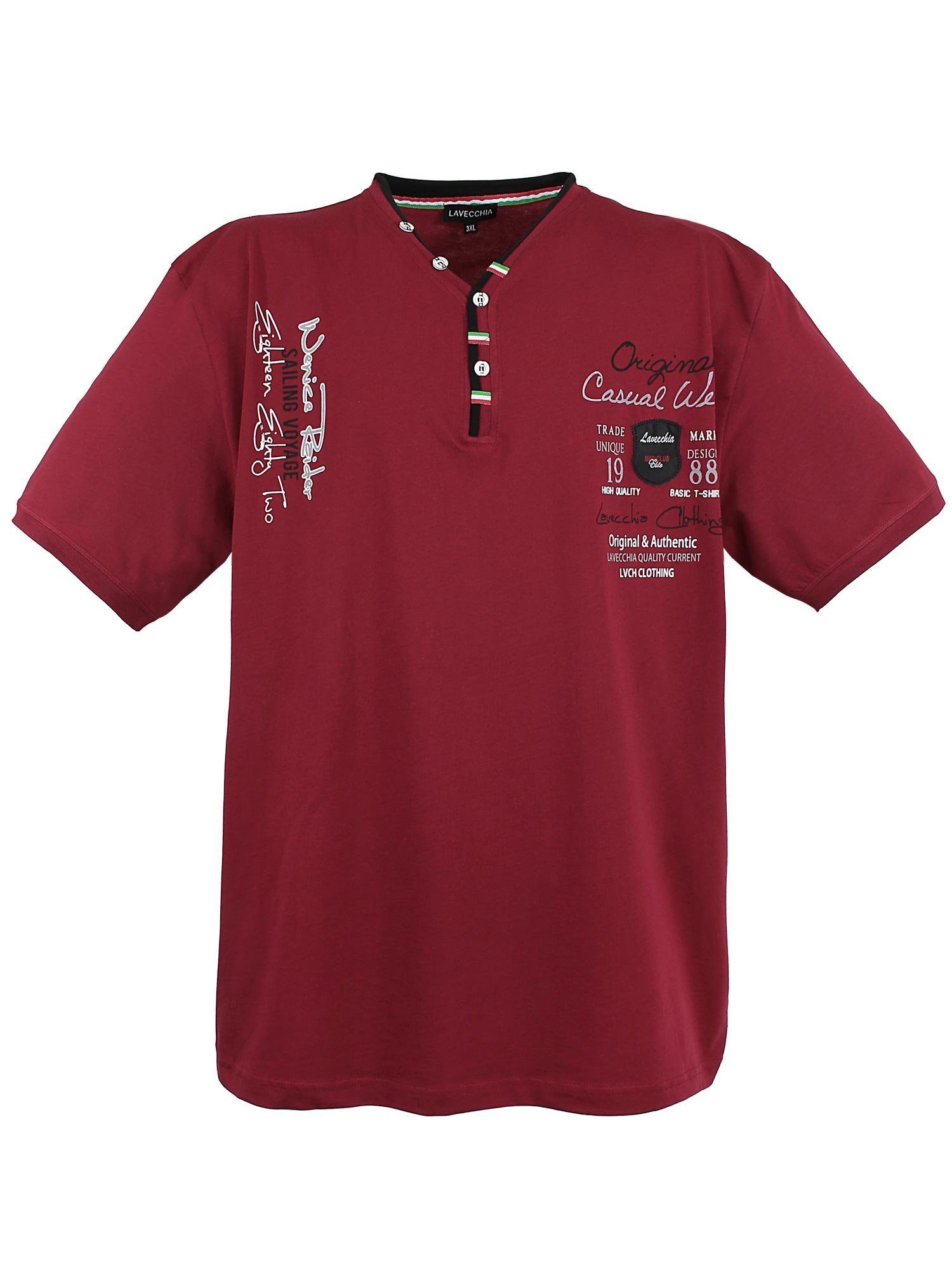 Lavecchia T-Shirt Übergrößen Herren V-Shirt LV-2042 Herrenshirt V-Ausschnitt bordeaux
