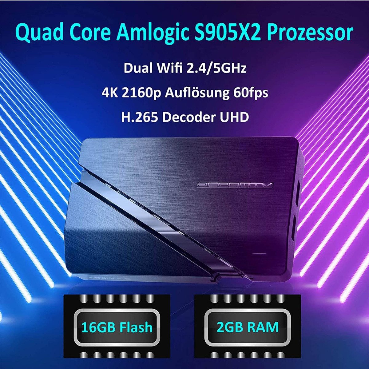 DreamTV Streaming-Box Mini UltraHD 4K mit 32GB SD-Karte Android 11 IP-