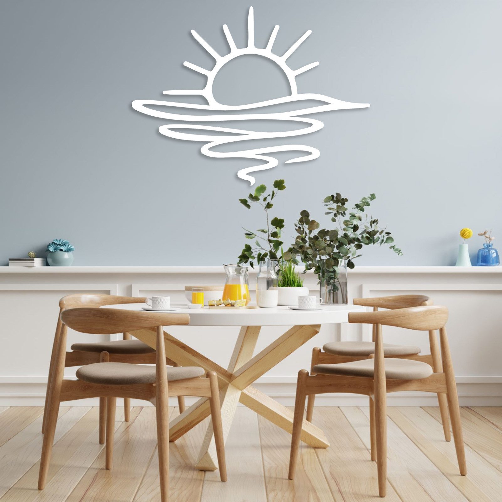 Jumpeak Wanddekoobjekt Minimalistische Wanddeko mit Sonnenaufgang,Sonne,Linienlandschaften, Metall,4 Farben,3 Maße,Wellenmuster,Hoffnung und Neubeginn,Naturstil – Bild 5 von 5