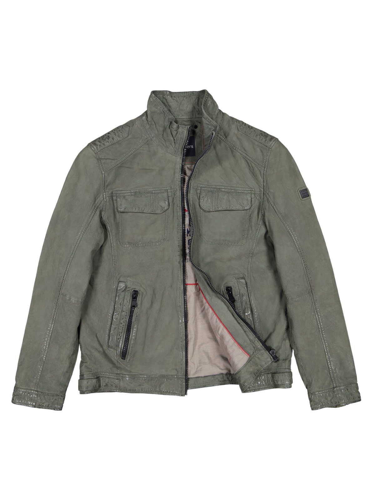 Lederjacke Herren Lederjacke mit Stehkragen, Gruen