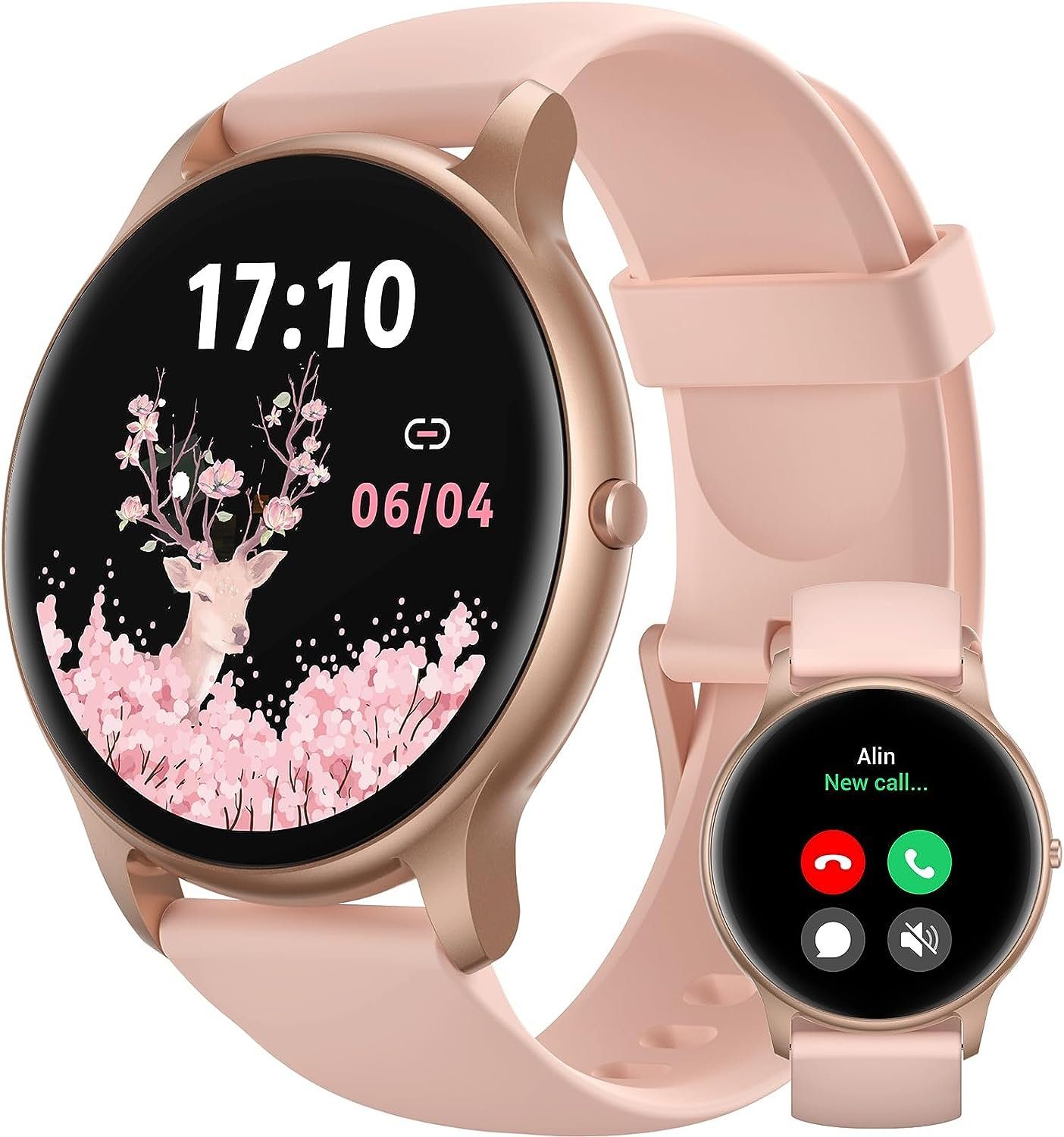 Parsonver Smartwatch (1,32 Zoll, Android iOS), Damen Telefonfunktion  Fitness-Tracker Fitnessuhr Wasserdicht Sportuhr