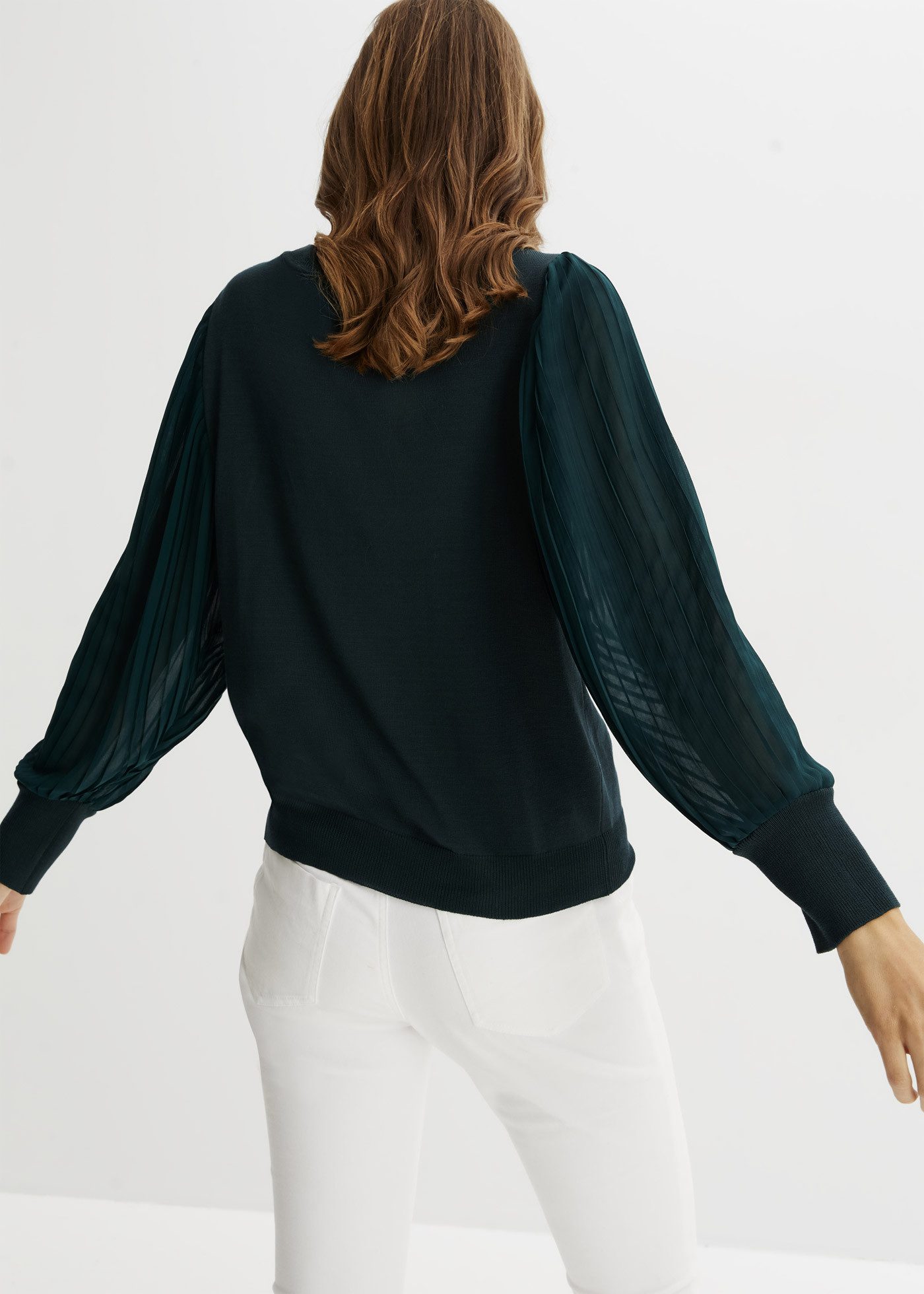 bonprix Strickpullover im tollen Viskose-Mix, mit weiten, extravaganten Plisseeärmeln, bequem