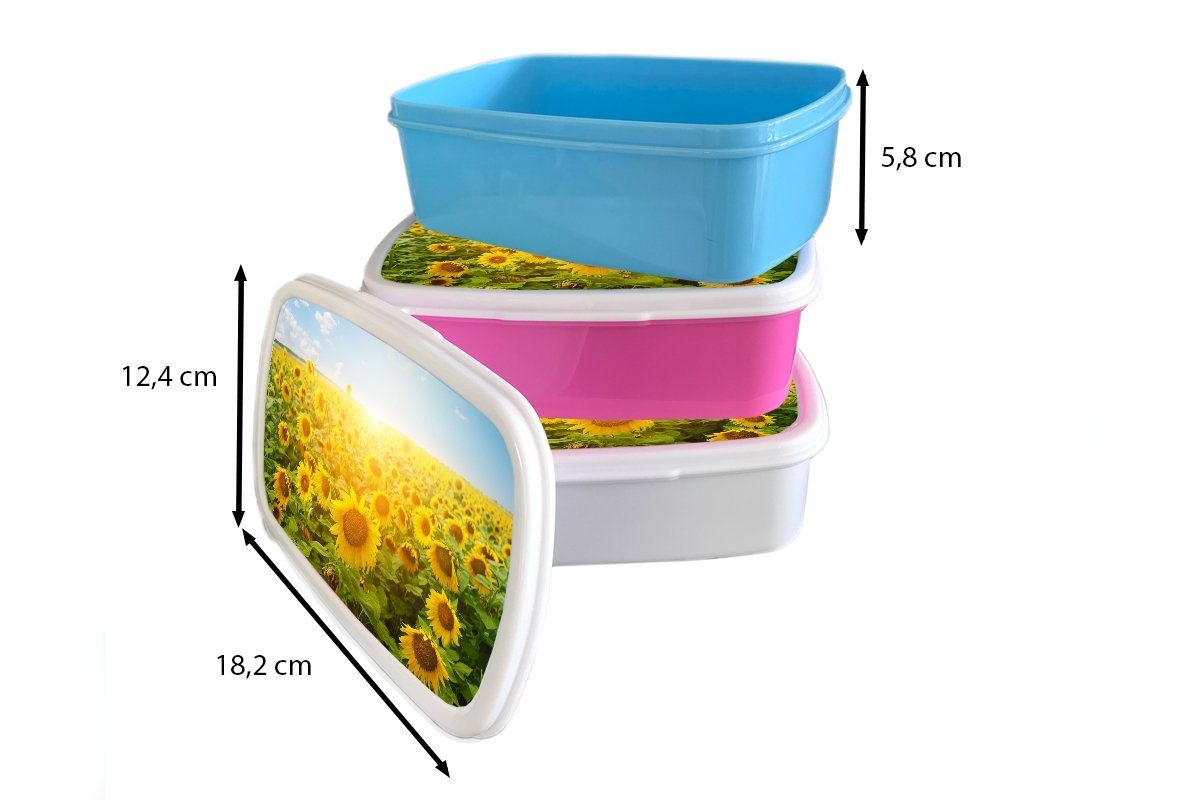 MuchoWow Lunchbox Sonnenblume - Sonne Kinder und weiß Mädchen Kunststoff, Brotdose, Jungs und - Brotbox für für Wolken, Erwachsene, (2-tlg)