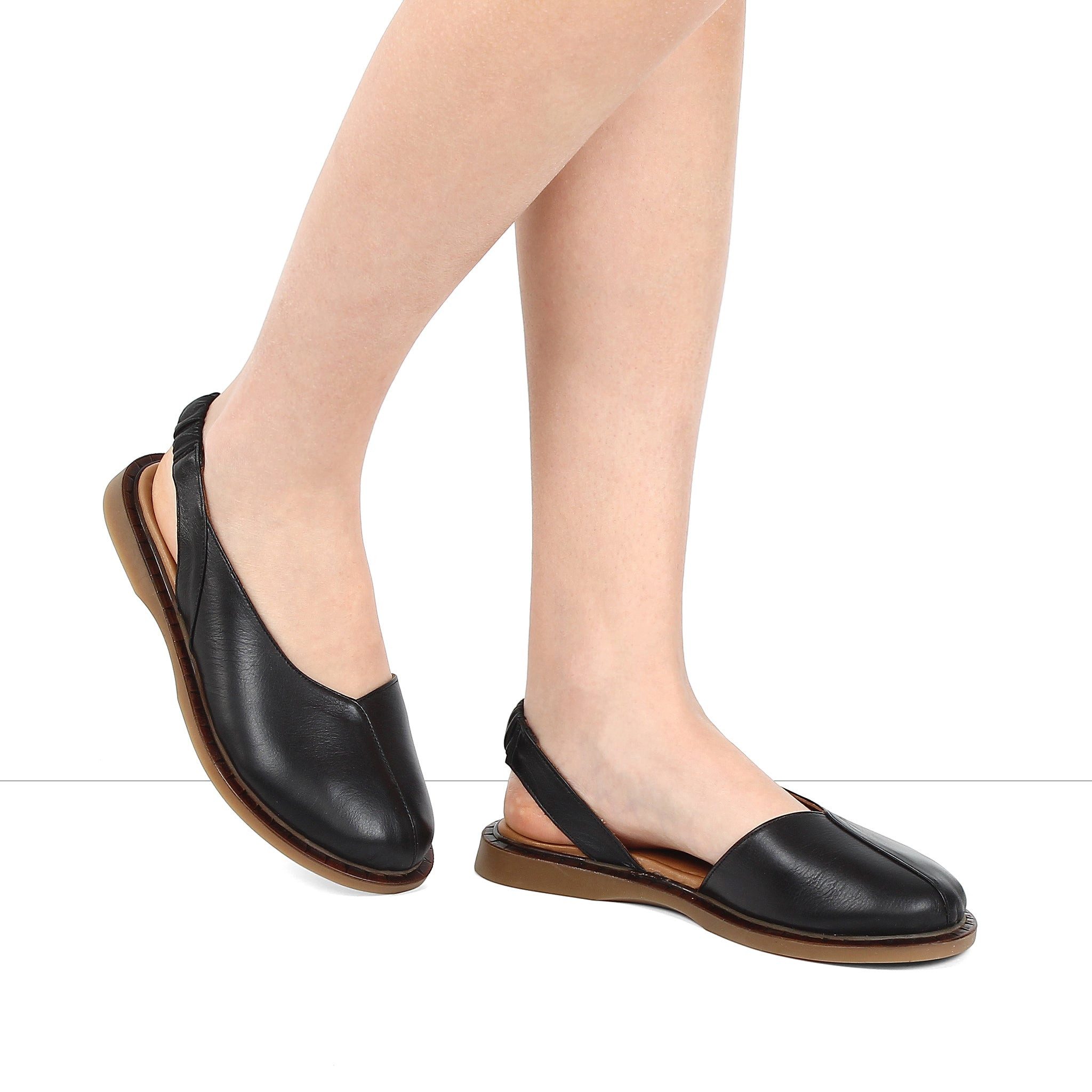 Celal Gültekin Flache Slingback Ballerina Runde Kappe Damen Ballerina Glattleder, elastischer Slingback, Echtleder-Futter, Schwarz, 36 – Bild 2 von 5