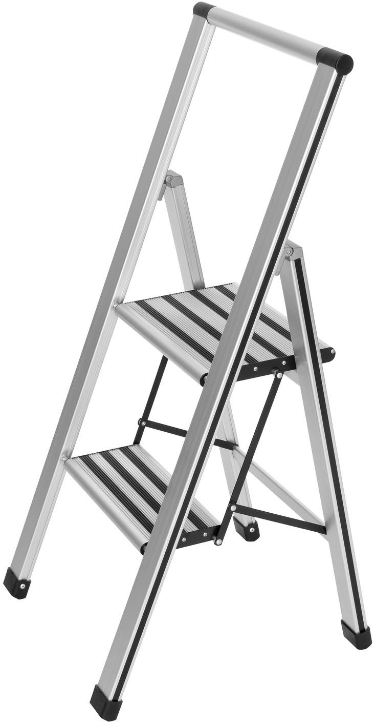 WENKO Trittleiter Modell Alu-Design, Klapptritt Leiter, rutschsichere XXL-Stufen, klappbar, bis 150 kg