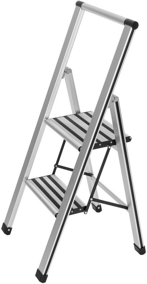 WENKO Trittleiter Modell Alu-Design, Klapptritt Leiter, rutschsichere XXL-Stufen, klappbar, bis 150 kg