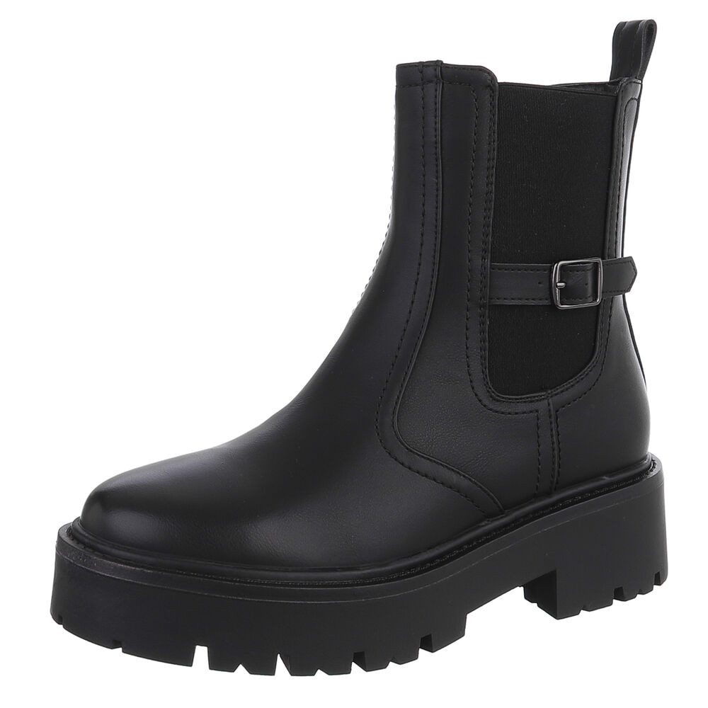 Ital-Design Stylische Chelsea-Boots mit Riemen für Damen Plateaustiefelette günstig online kaufen