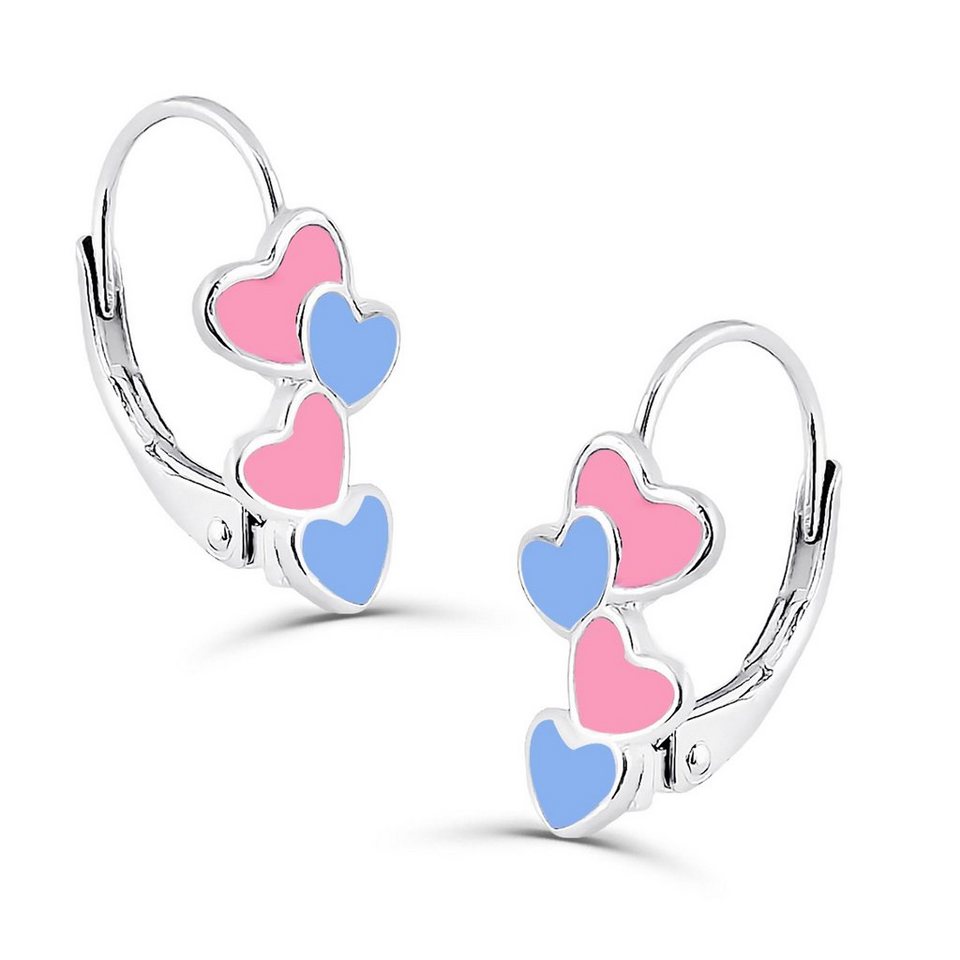 schmuck23 Paar Ohrhänger Kinder Ohrringe Herz blau pink 925 Silber Mädchen,  Mädchen Kinderschmuck echte Silberohrringe