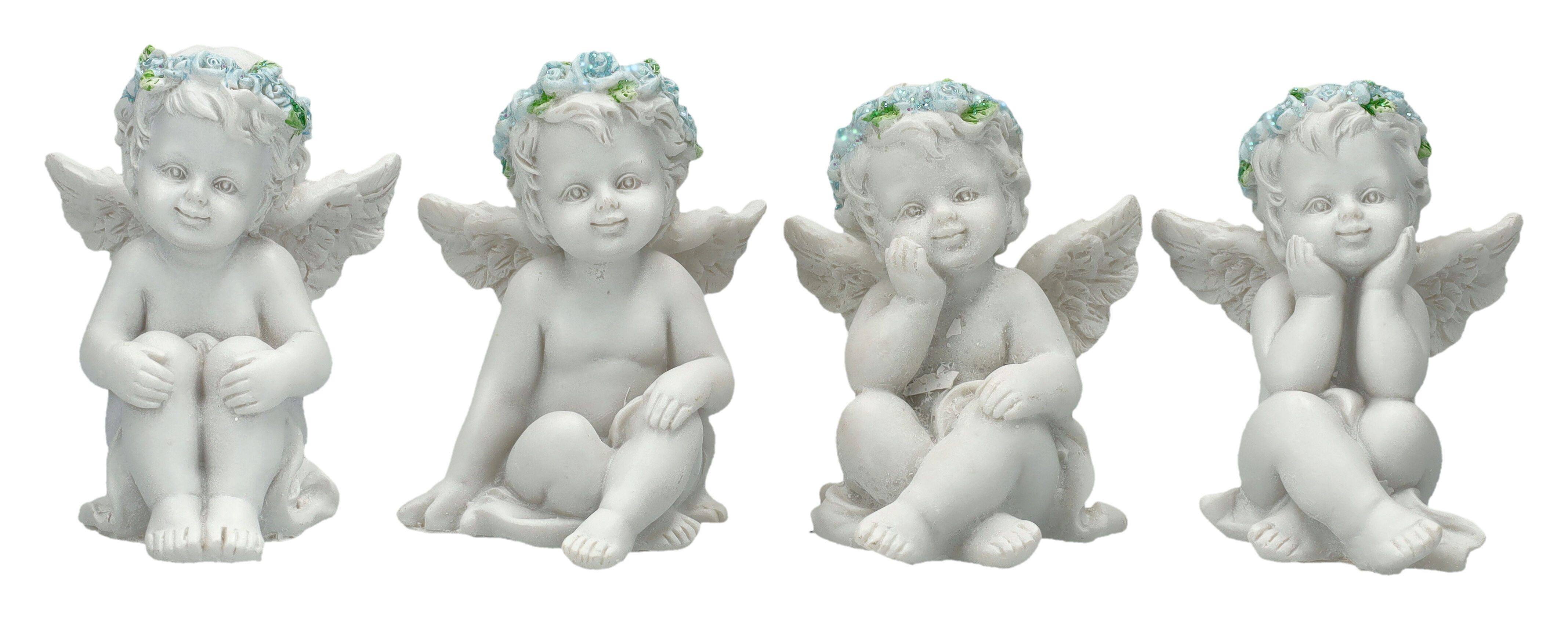 Figuren Shop GmbH Dekofigur Putten Figur – Engel Set mit blauen Rosen Dekoration Sammler 7 cm