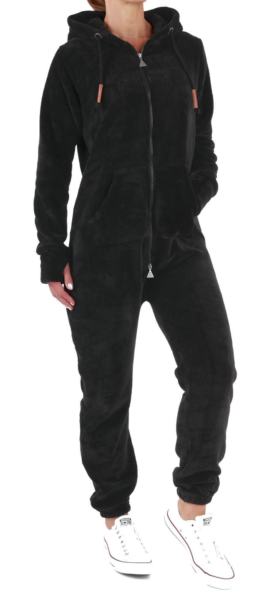 Einteiler Jumpsuit Overall Schwarz Fleece Finchgirl Jumpsuit Flauschig Damen Anzug Teddy