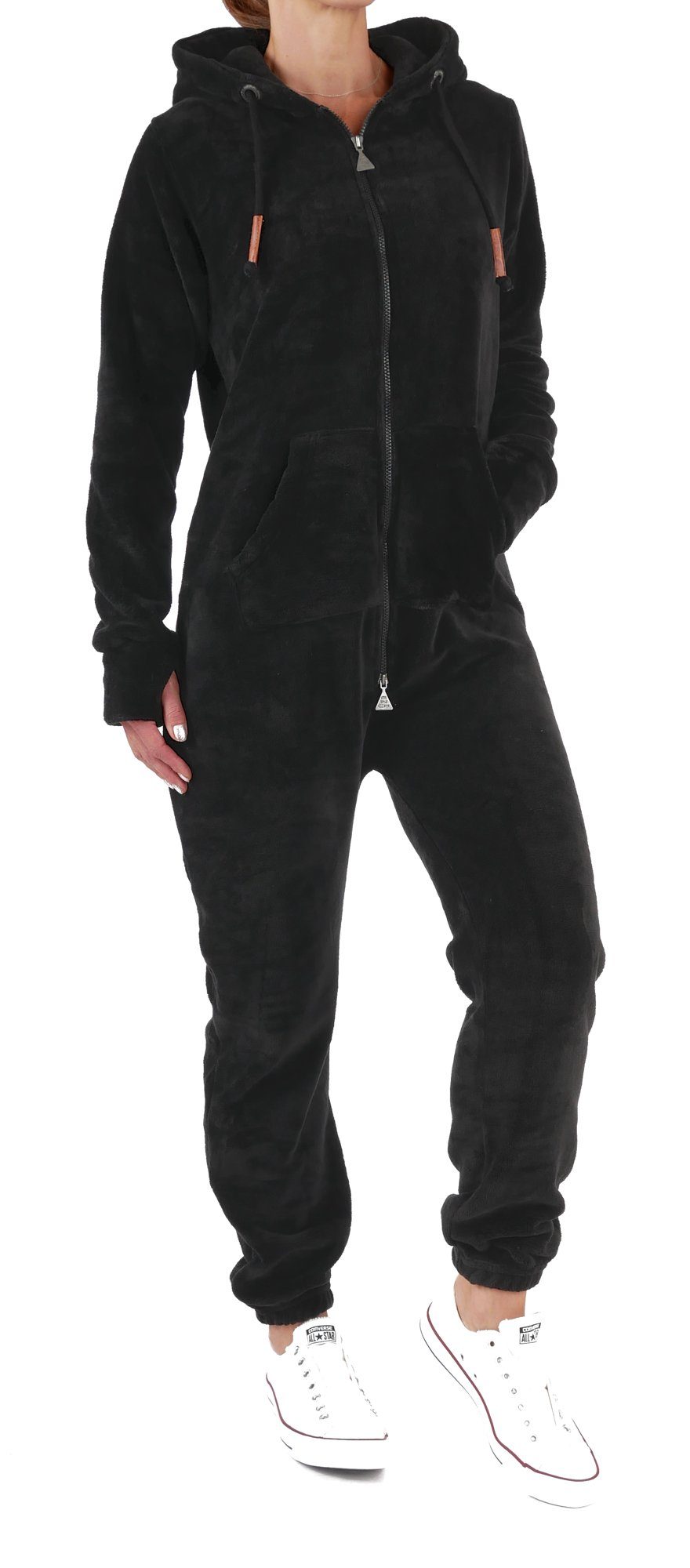 Finchgirl Jumpsuit Damen Jumpsuit Teddy Fleece Einteiler Overall Anzug Flauschig Schwarz