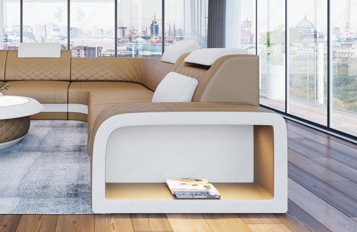Designersofa Form Ledersofa, verstellbare Ecksofa Sofa Foggia Sofa Dreams L LED, mit Kopfstützen, Leder Couch