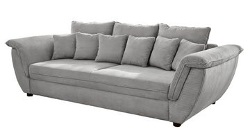 Massivart® Big-Sofa VENJA Cord hellgrau 290 cm / 4-Sitzer, Federkernpolsterung, 3 Rückenkissen, 6 Zierkissen