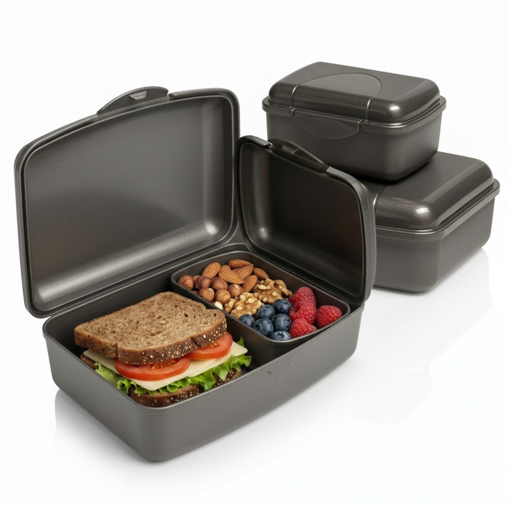 Hausfelder Lunchbox Brotdosen 4er Set hoch anthrazit, Kunststoff, (4er Set, 4-tlg., 2 große Brotdosen und 2 kleine Snackboxen), spülmaschinengeeignet, langlebig, bruchfest, BPA-frei