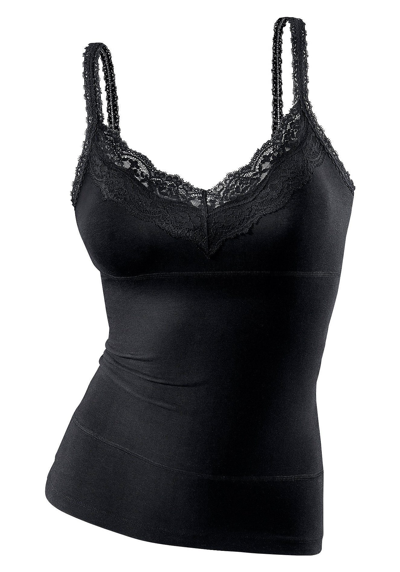 LASCANA Unterhemd mit Spaghettiträger-Top Effekt, elastische bodyforming schwarz Baumwolle