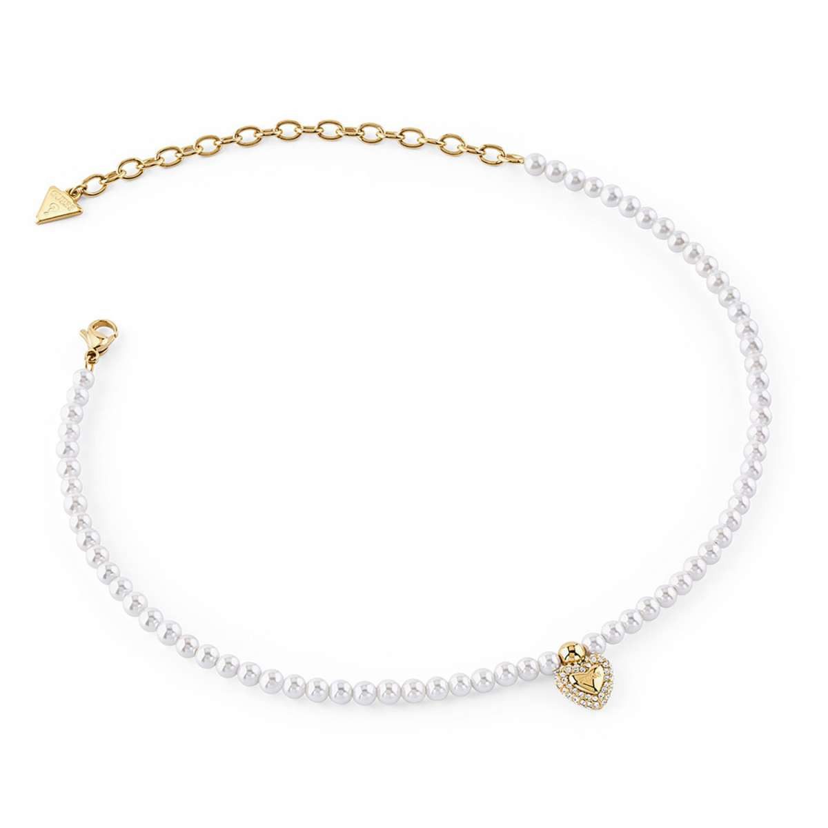 Guess Herzkette JUBN06090JWYGT/U, für Damen-Perlenkette Herz Choker Goldfarben