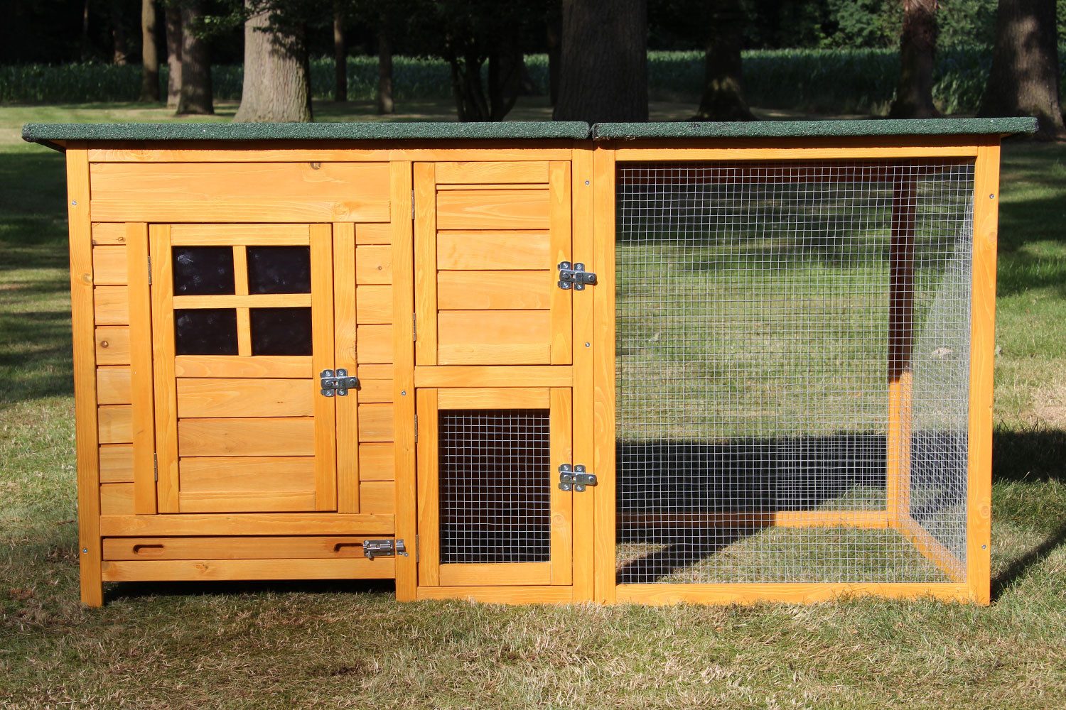 Zooprinz Hühnerstall Hühnervoliere Flexi mit oder ohne Auslauf 215x70x65 cm (BxHxT), Metall Kotschublade, Flexibler Stall, Kiefernholz