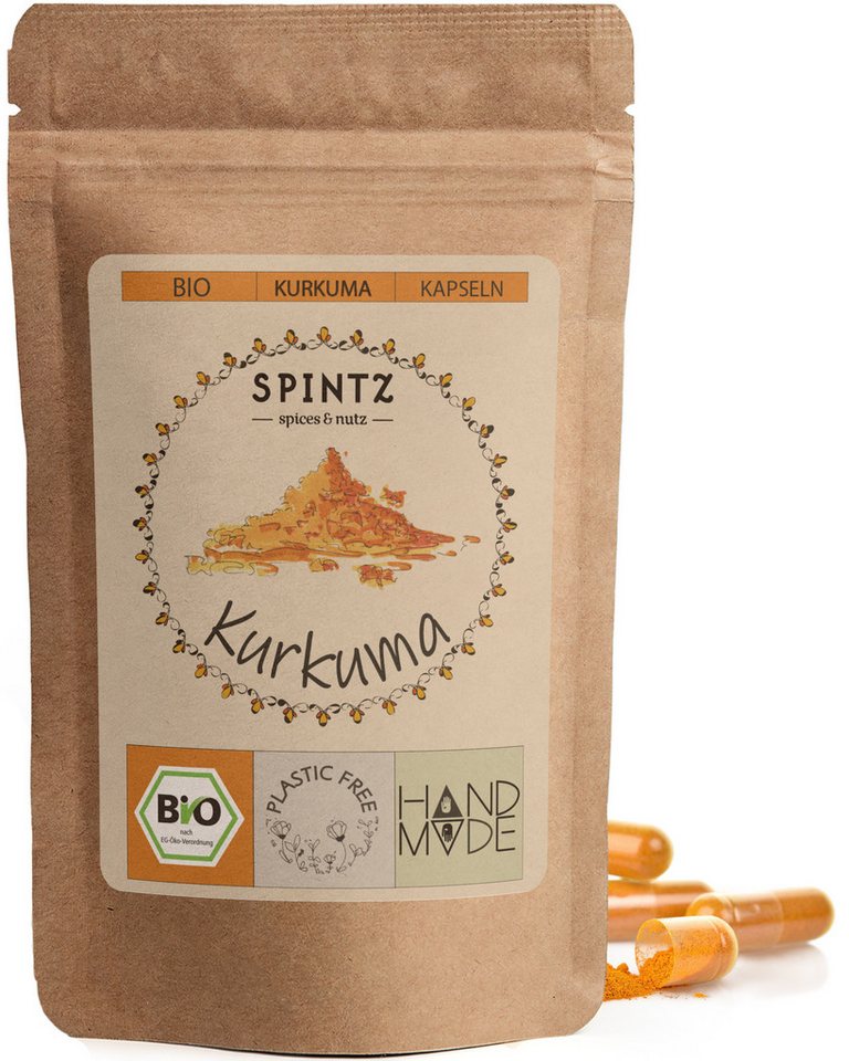 SPINTZ Bio Kurkuma Kapseln 120 Stk 2 x 4 Kapseln (4,96 g Kurkuma Pulver) täglich mit ausreichend Flüssigkeit einnehmen, 1 er 120 St., 89.4 g