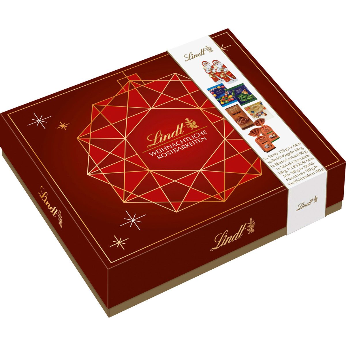 LINDT Schokolade, Lindt Weihnachtliche Kostbarkeiten in einer passenden Box 920g