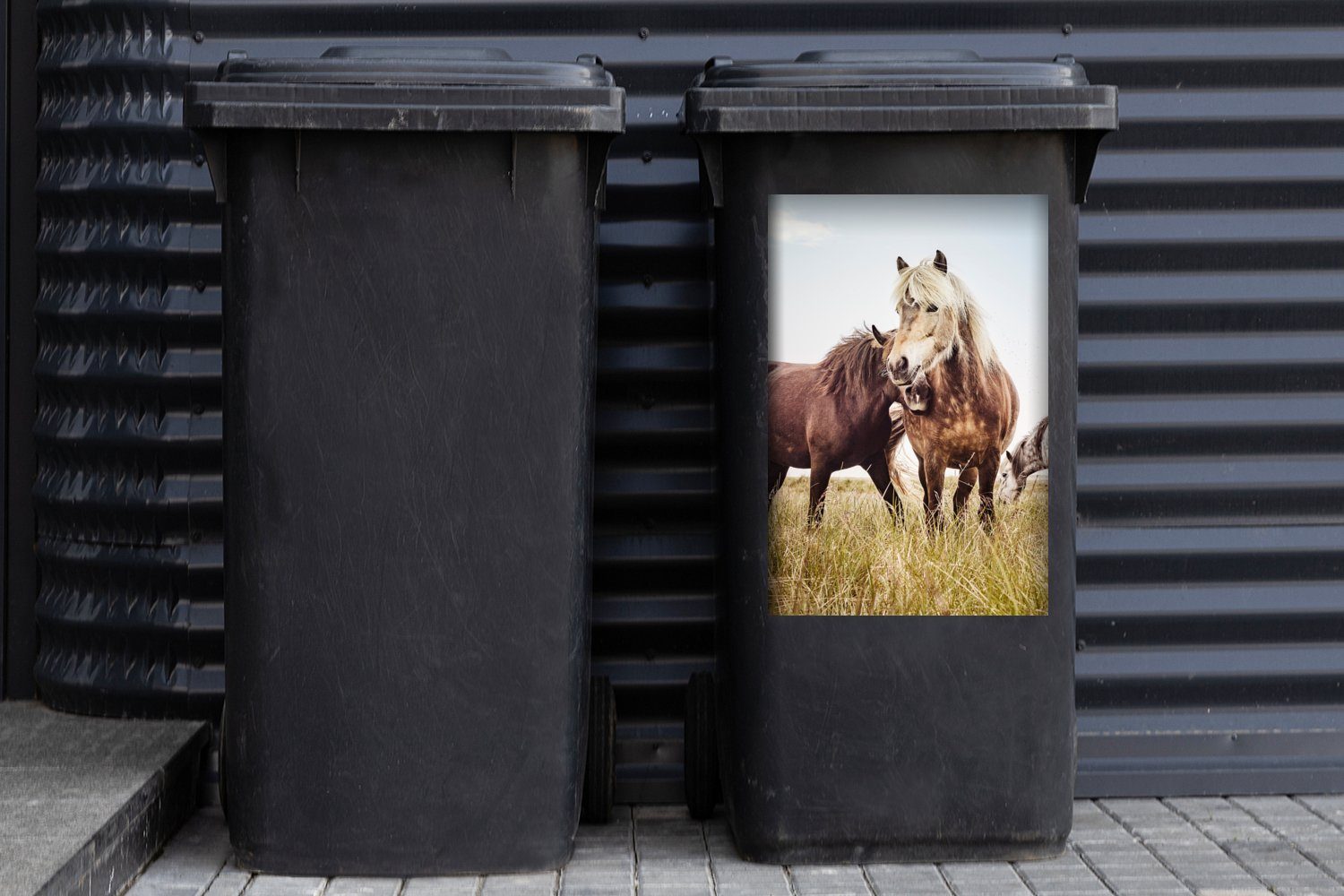 - - MuchoWow St), Abfalbehälter Frühling Pferde (1 Sticker, Mülleimer-aufkleber, Gras Wandsticker Mülltonne, Container,