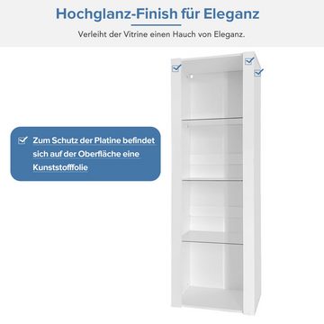 Gotagee Vitrine Hochglanz-Vitrinenschrank mit LED Stehschrank Vitrine Hochschrank