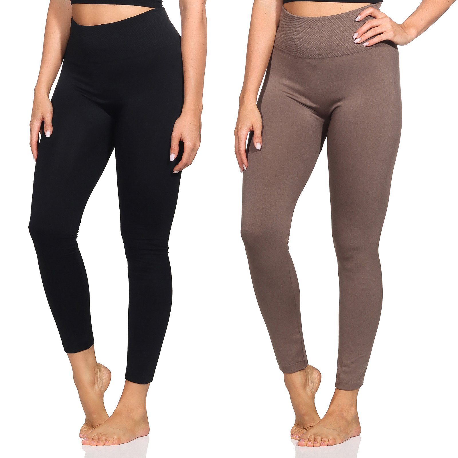 Aurela Damenmode Thermoleggings Damenleggings leicht angeraute Thermoleggings Skiunterwäsche (1-tlg) mit hohem Komfortbund (Wabenbund), max. Körpergröße bis 1,69m 1x Schwarz / 1x Taupe