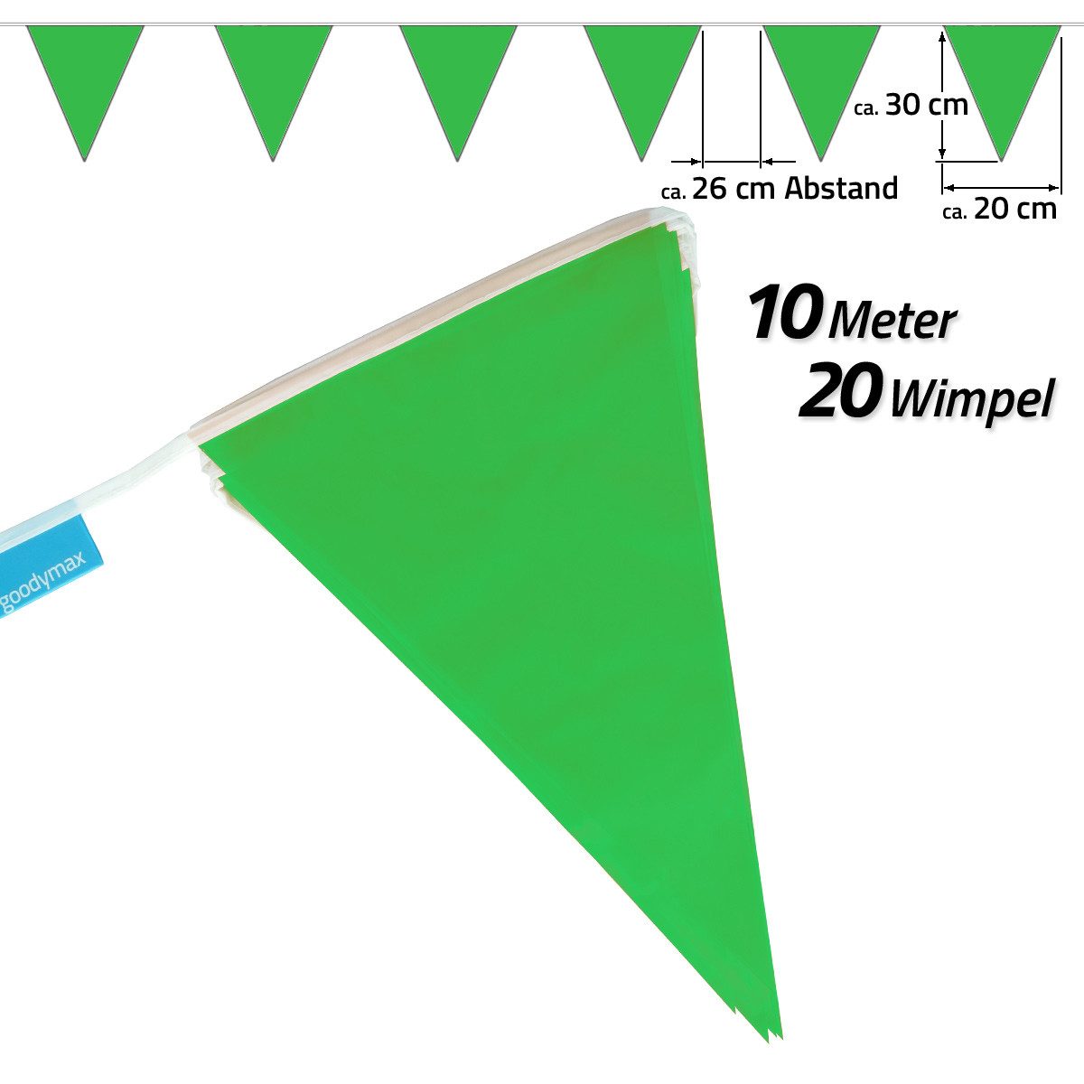 Goodymax Hängedekoration Wimpelkette 10 m, 20 Wimpel a 20 x 30 cm Girlande Fähnchen