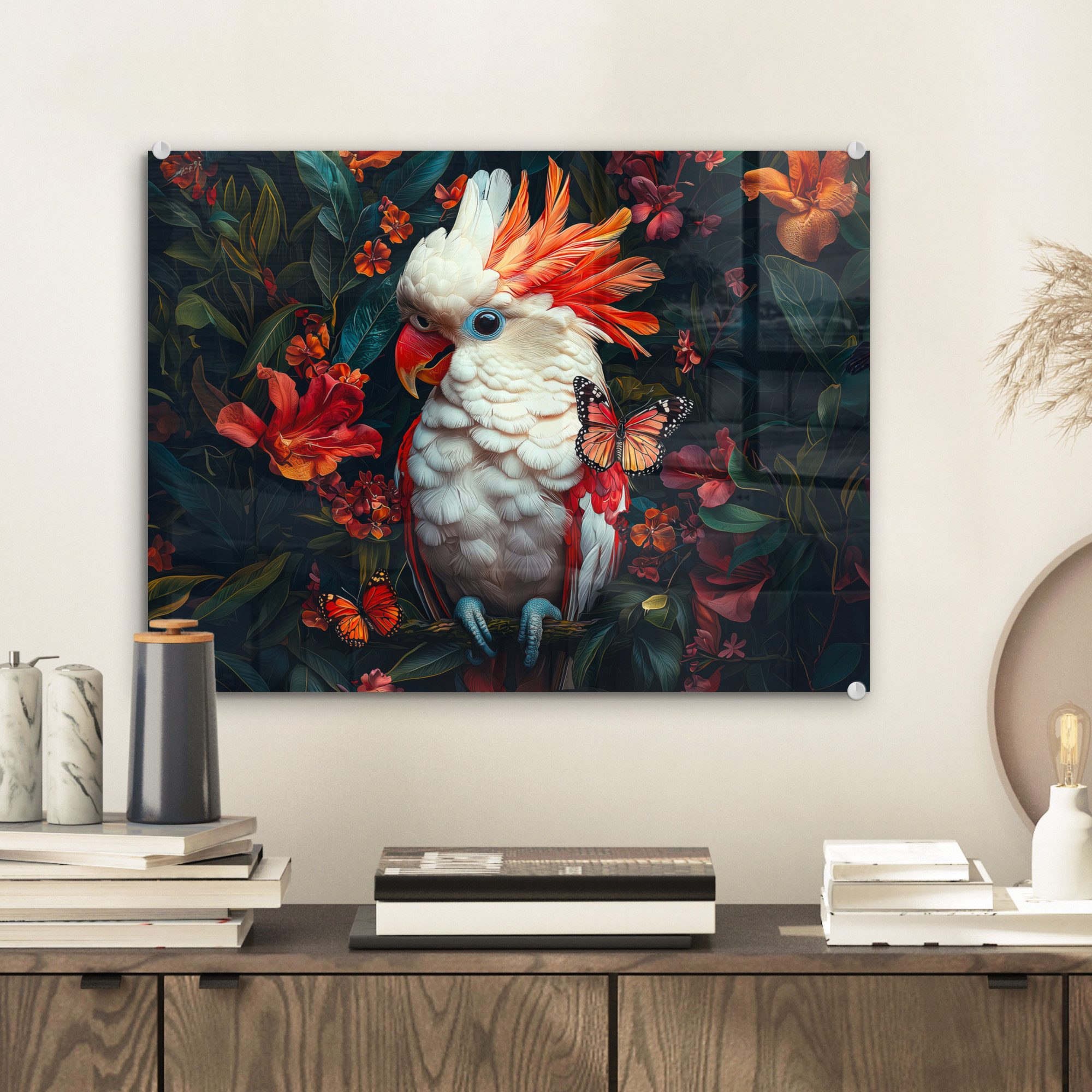 MuchoWow Acrylglasbild Kakadu - Schmetterlinge - günstig online kaufen