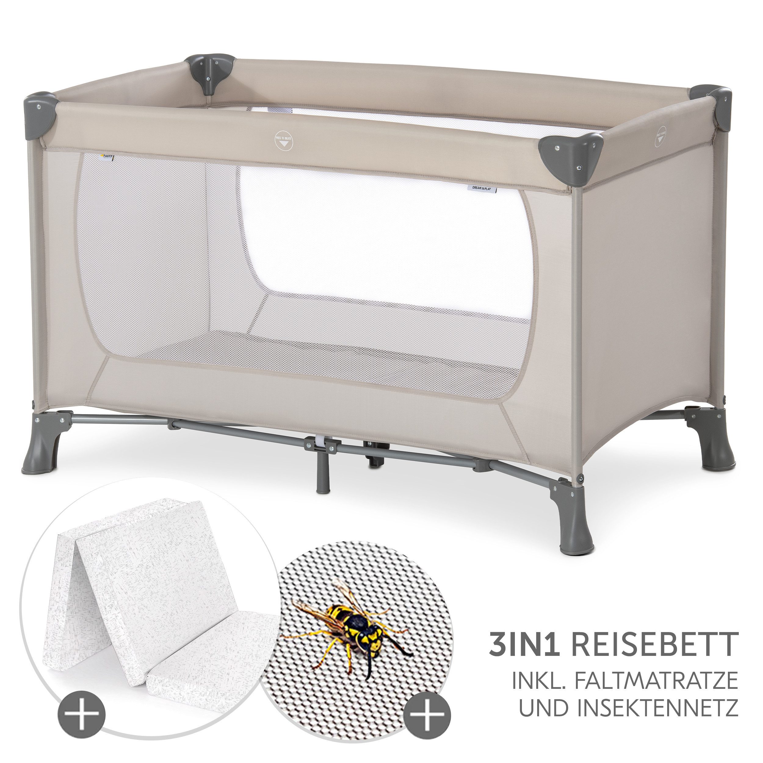 Hauck Baby-Reisebett Dream'n Play - Beige 120x60, Kinderreisebett mit Matra günstig online kaufen
