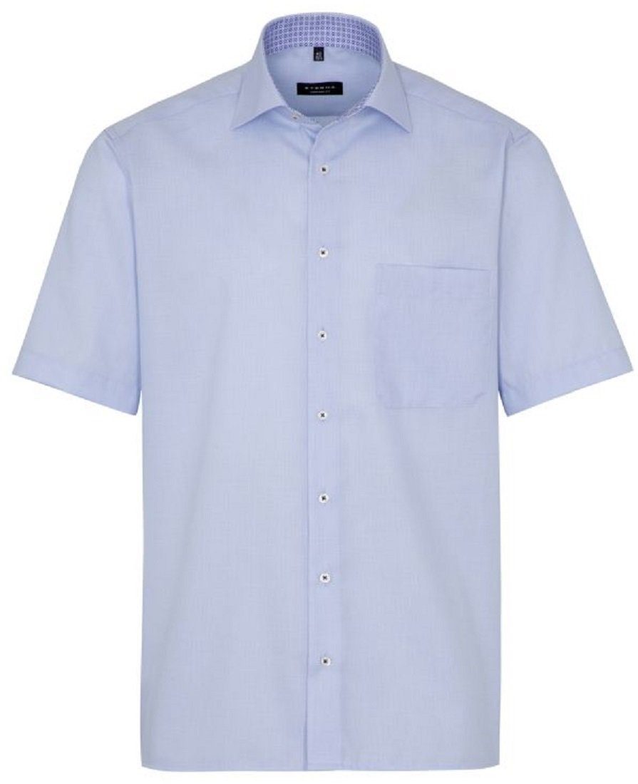 Kurzarmhemd Kurzarmhemd Tasche unifarben blau-weiß Eterna strukturiertes mit