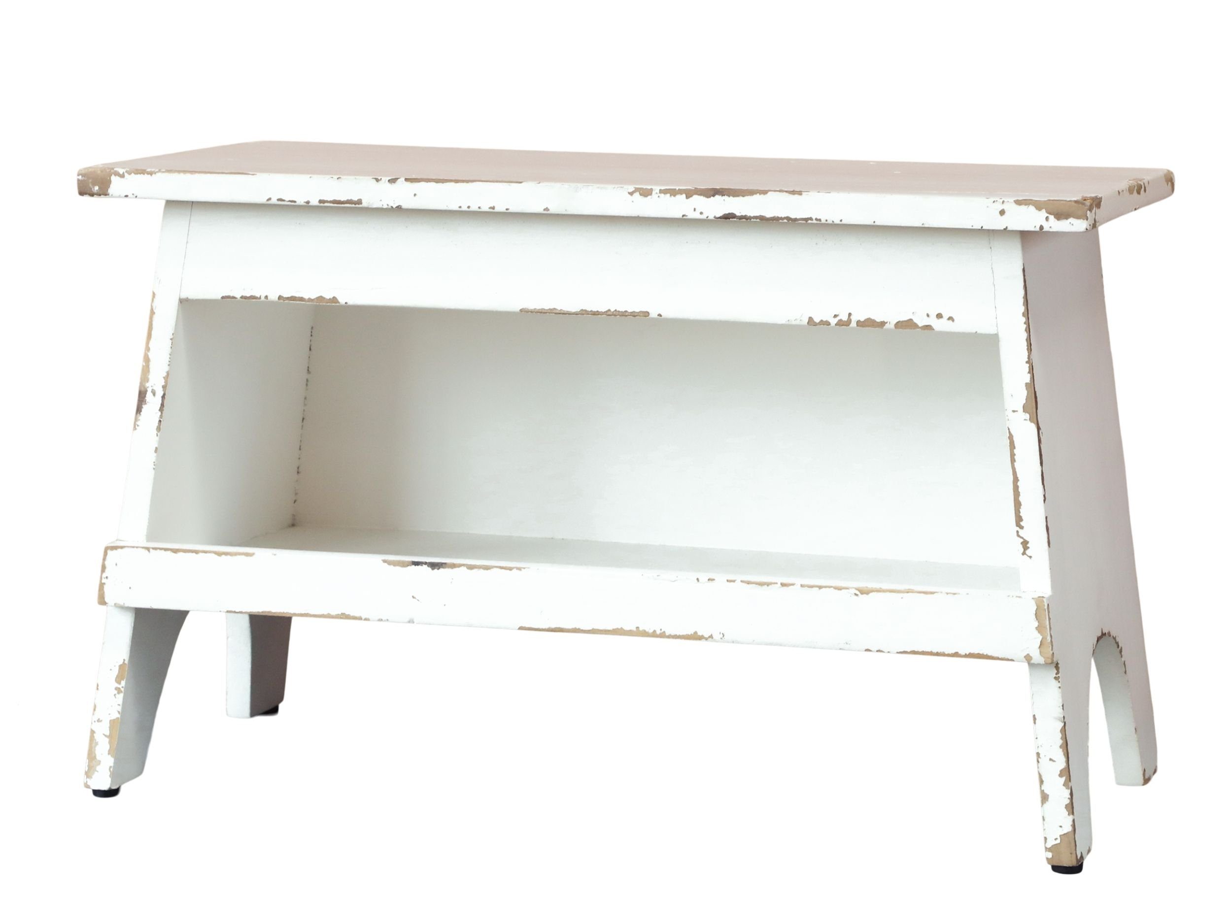Chic Antique Hocker Holzbank Bank Hocker aus Holz mit Ablage Weiß L 50cm Chic Antique