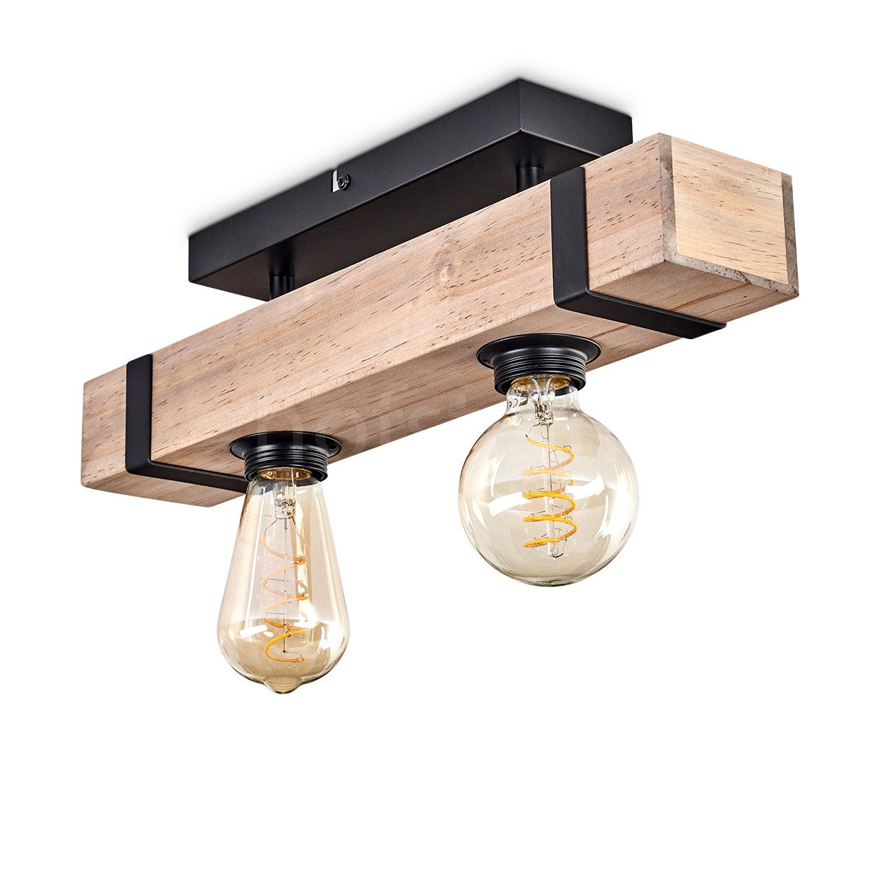 hofstein Deckenleuchte moderne Deckenlampe aus Metall/Holz in Schwarz/Natur günstig online kaufen