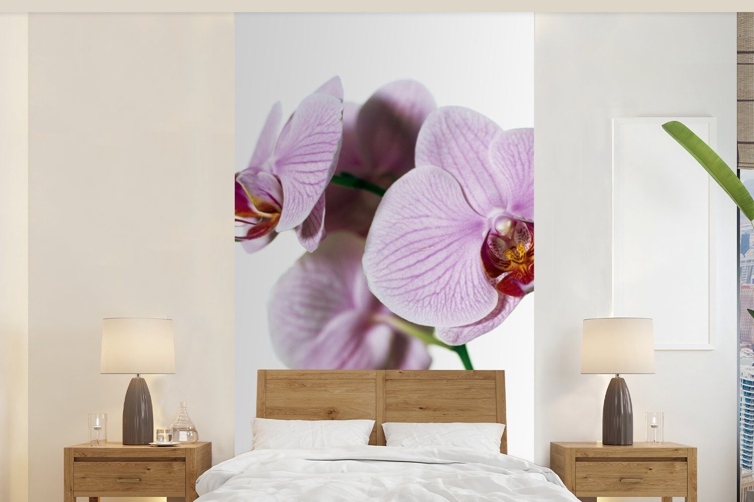 MuchoWow Fototapete Rosa Orchideenblüte, Matt, bedruckt, (2 St), Vliestapete für Wohnzimmer Schlafzimmer Küche, Fototapete